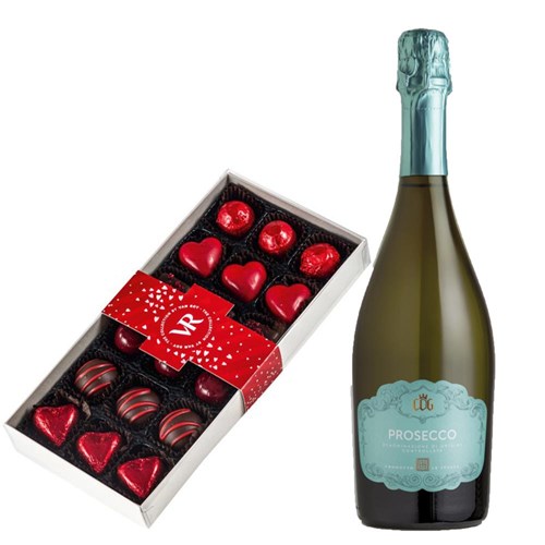 Cantina del Garda Spumante Prosecco DOC 75cl and Assorted Box Of Heart Chocolates 215g